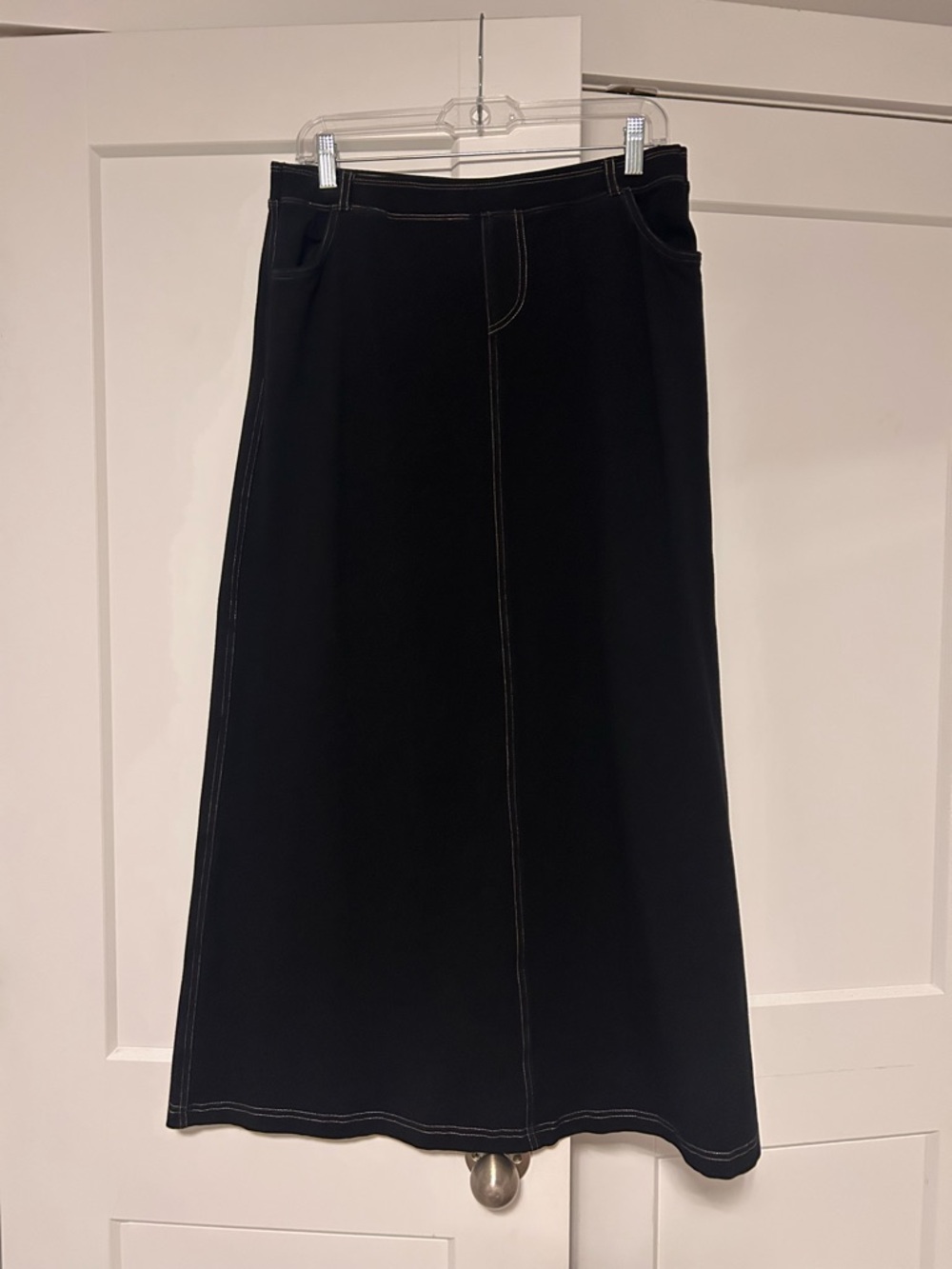 Hardtail Black A-Line Maxi Skirt with Contrast Stitching